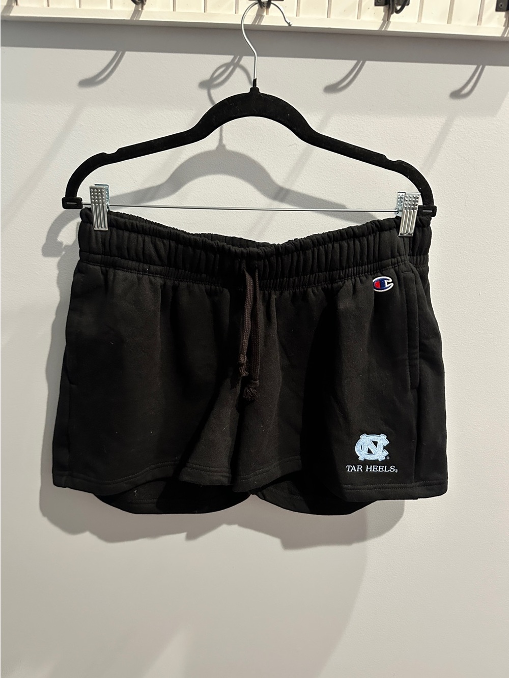 Champion Black Women's Athletic Shorts with Light Blue Tar Heels Logo